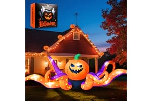 GARIG 12FT Halloween Inflatables Outdoor Decorations Pumpkin Octopus Tentacles Build-in LEDs Lights Blow Up Yard Decorations for Garden Lawn Window Indoor Party Holiday Decor