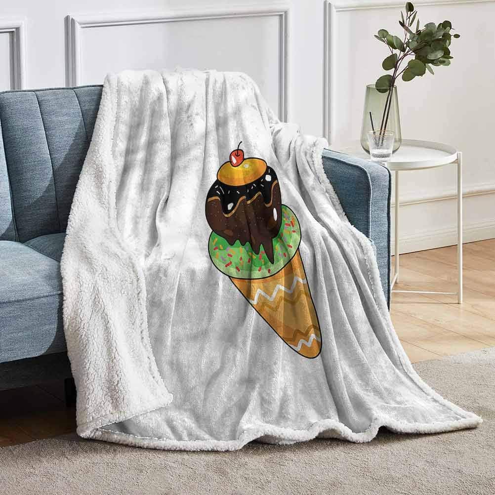 YUAZHOQI Ice Cream Fleece Blanket Pistachio Sprinkle Cherry Throw