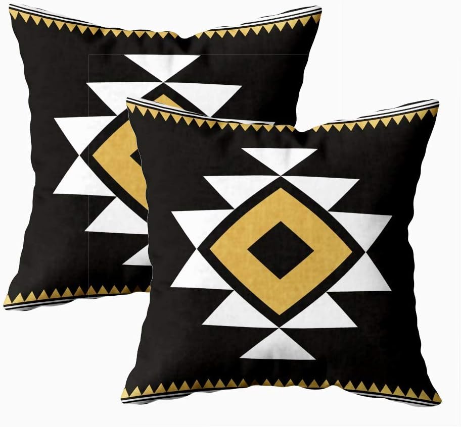 HerysTa Throw Pillow Cases, Home Decorative Body Pillow Cover Pack of 2 18X18inch Invisible Zipper Cushion Cases Light Blue Ethnic Pattern Abstract Geometric Print Square Sofa Bed Décor,White Black