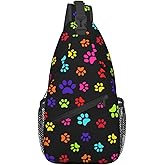 LOSTORCHI Colorful Paw Print Crossbody Sling Bags for Women Men Abstract Rainbow Puppy Dog Paws Travel Sling Backpack Casual Chest Shoulder Bag Cute Animal Pet Footprint Gym Sports Hiking Daypack