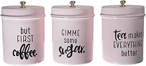 anantam Airtight Round Quoted Stainless Steel Canister Container for Kitchen Countertop Food Storage Tin Holder Cooking Utensils Antique Organizer Home Decorative Supplies, (Set of 3)