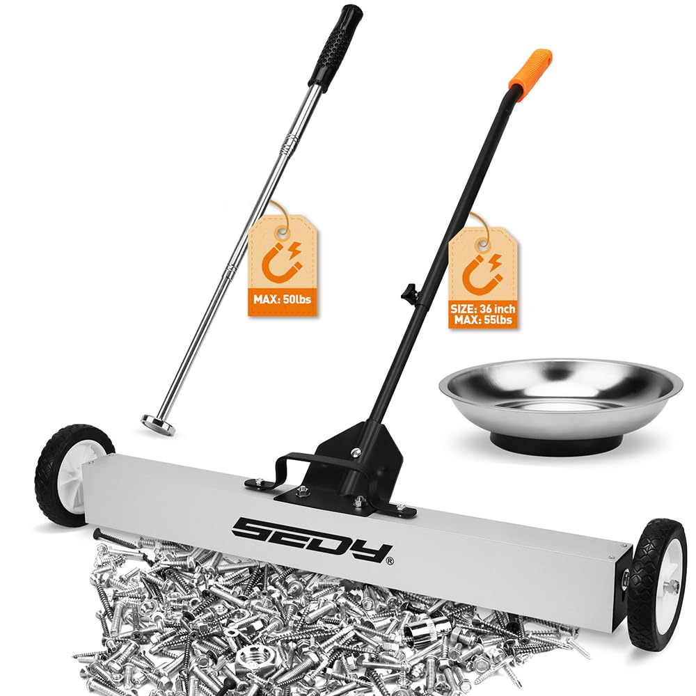 Photo 1 of 36-Inch Rolling Magnetic Sweeper | 40-Inch Telescoping Magnetic Pickup Tool | Magnetic Trays | 55-Pound Capacity Pick-up Sweeper for Nails, Screws & Metal Debris Workshop Garage Yard (3 Pack)
