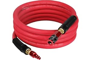 Keepro Rubber Air Hose, Durable Air Compressor Hose 3/8 Inch ID By 10 Feet Long with Swivel Universal Aluminium Quick Coupler and Plug, 300 PSI Maximum Pressure, Red