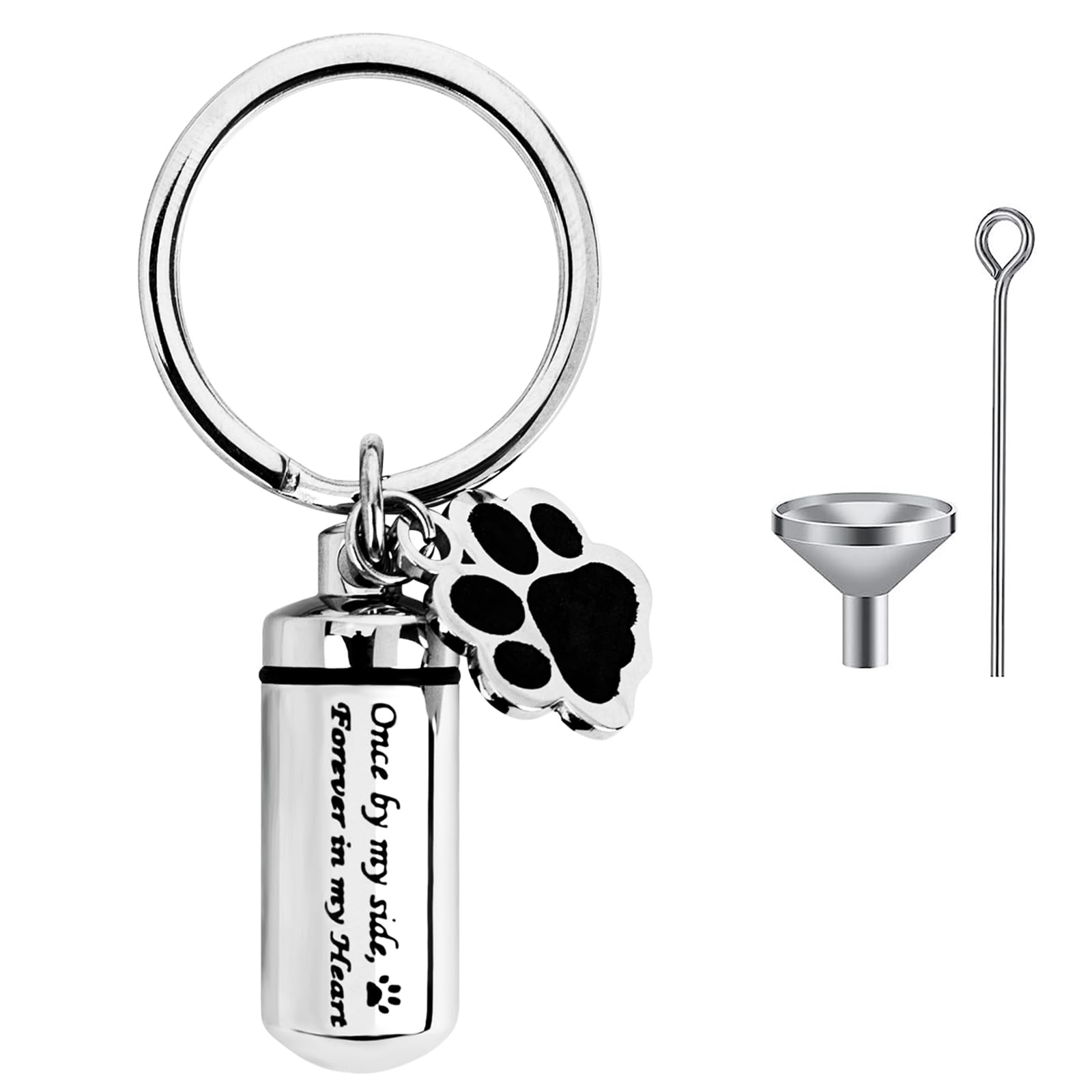CTDMJ Stainless Steel Dog Paw Cremation Keepsake Keychain, Mini Memorial Ashes Urn