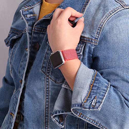 HILIMNY Compatible for Apple Watch Band 42mm 44mm, Nylon Band Adjustable Closure Wrist Strap, Replacement Band Compatible for iWatch Series 5 4 3 2 1 (42mm 44mm, Nectarine)