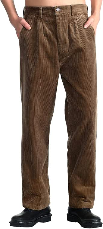IDEALSANXUN Men’s Corduroy Pants Pleated Straight Leg Thick Loose ...