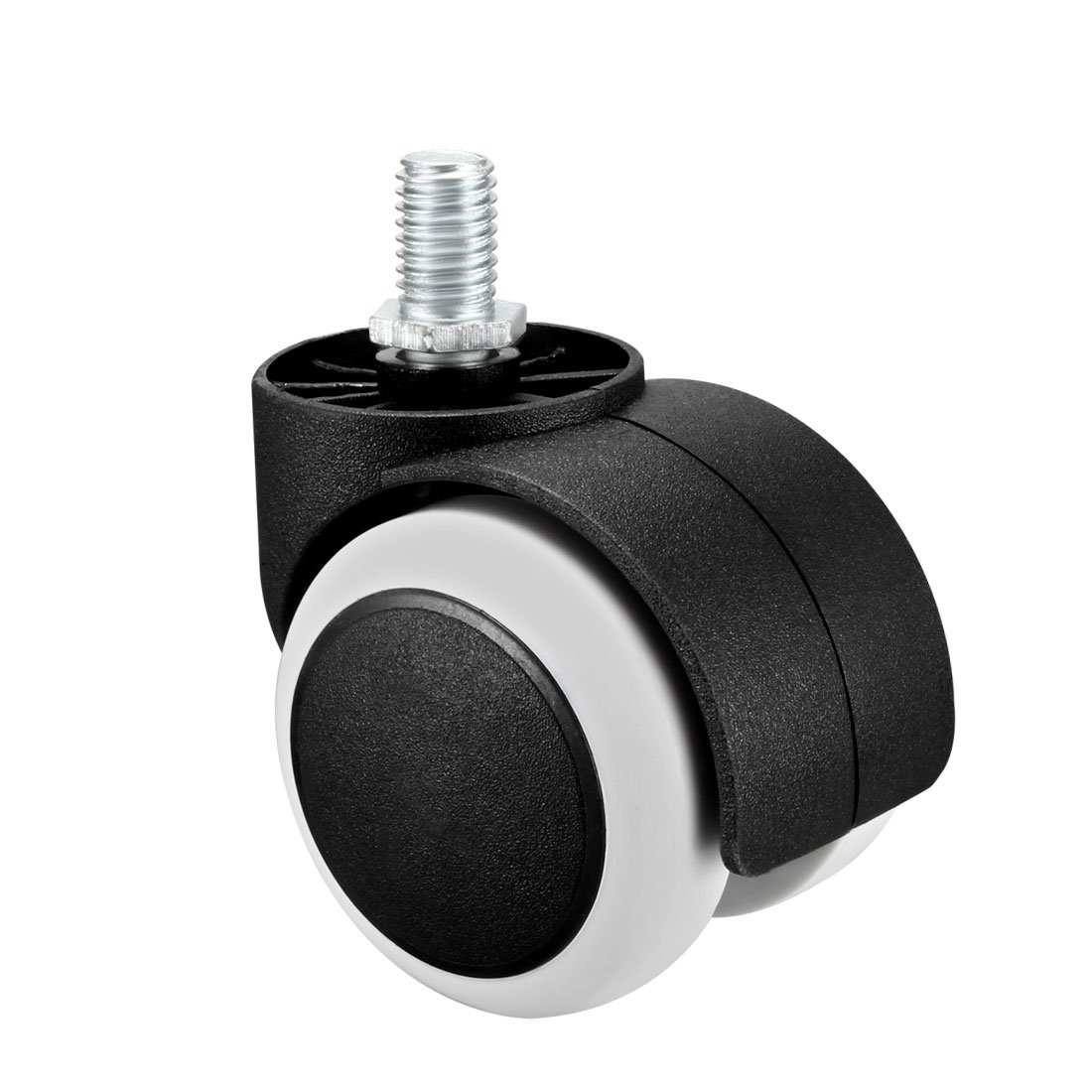 sourcing map Office Chair Casters Wheels 2 Inch PU Twin Wheel M10x14mm Threaded Stem Swivel Caster White, 4 Pcs
