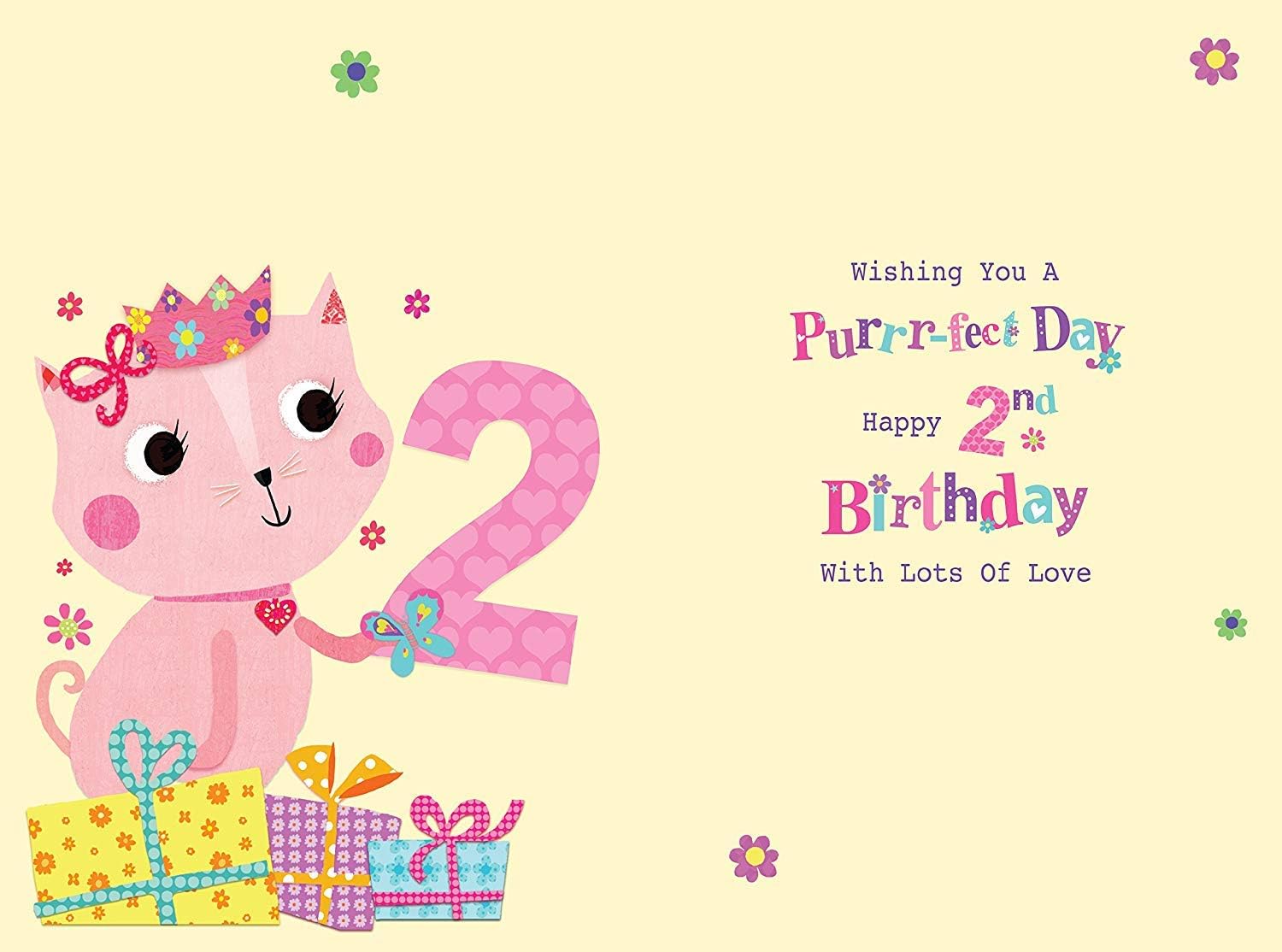 To A Special Granddaughter 2nd 2 Today Cat & Presents Design Happy Birthday Card, red|pink|yellow, 155 x 230 mm - Image 3