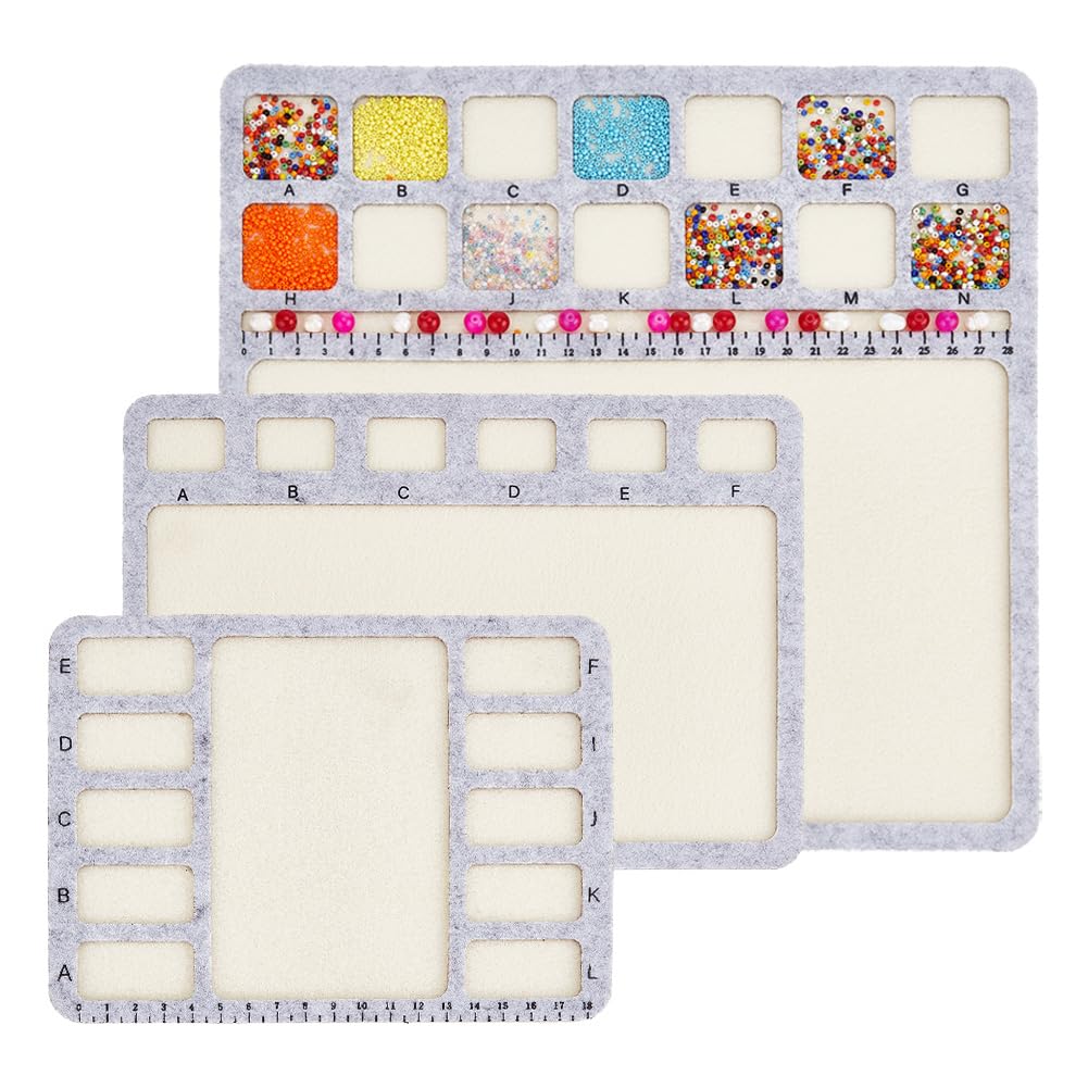 BENECREAT 3 Style Felt Beading Mat, Felt Design Bead Boards with Centimeter Alphabetic Scale Beads Tray Bead Pads for Art Crafts Jewelry Making Beading Supplies
