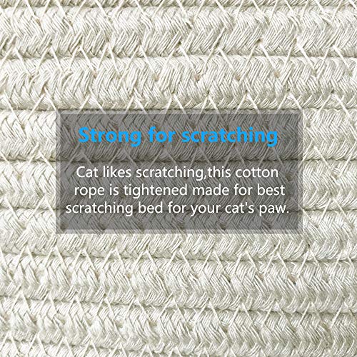 Round Cat Bed Basket Nest Cotton Rope Woven Warm Medium Pet Sleeping Bed House Nesting Rest Cute Fun Scratcher Scratching Scratch Mat Pad Puppy Small Dogs Indoor Play Eco Washable Winter Summer Beige - Thumbnail 3
