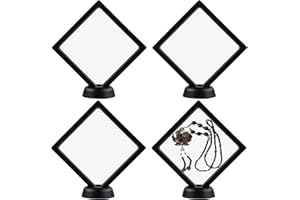 Jutieuo 4Pcs 3D Floating Frame Display Holder Stands, Black for Ring Necklace Bracelet Earring Military Challenge Coin, 4.33x4.33 Inch