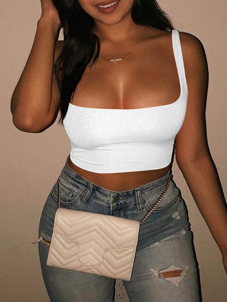 GOBLES Women's Sexy Summer Basic Solid Sleeveless Stretch Crop Tank Top at  Women’s Clothing store