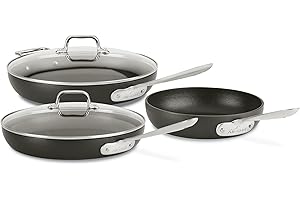 All-Clad HA1 Hard Anodized Nonstick Fry Pan Set 5 Piece, 8, 10, 12 Inch Induction Oven Broiler Safe 500F, Lid Safe 350F Pots 