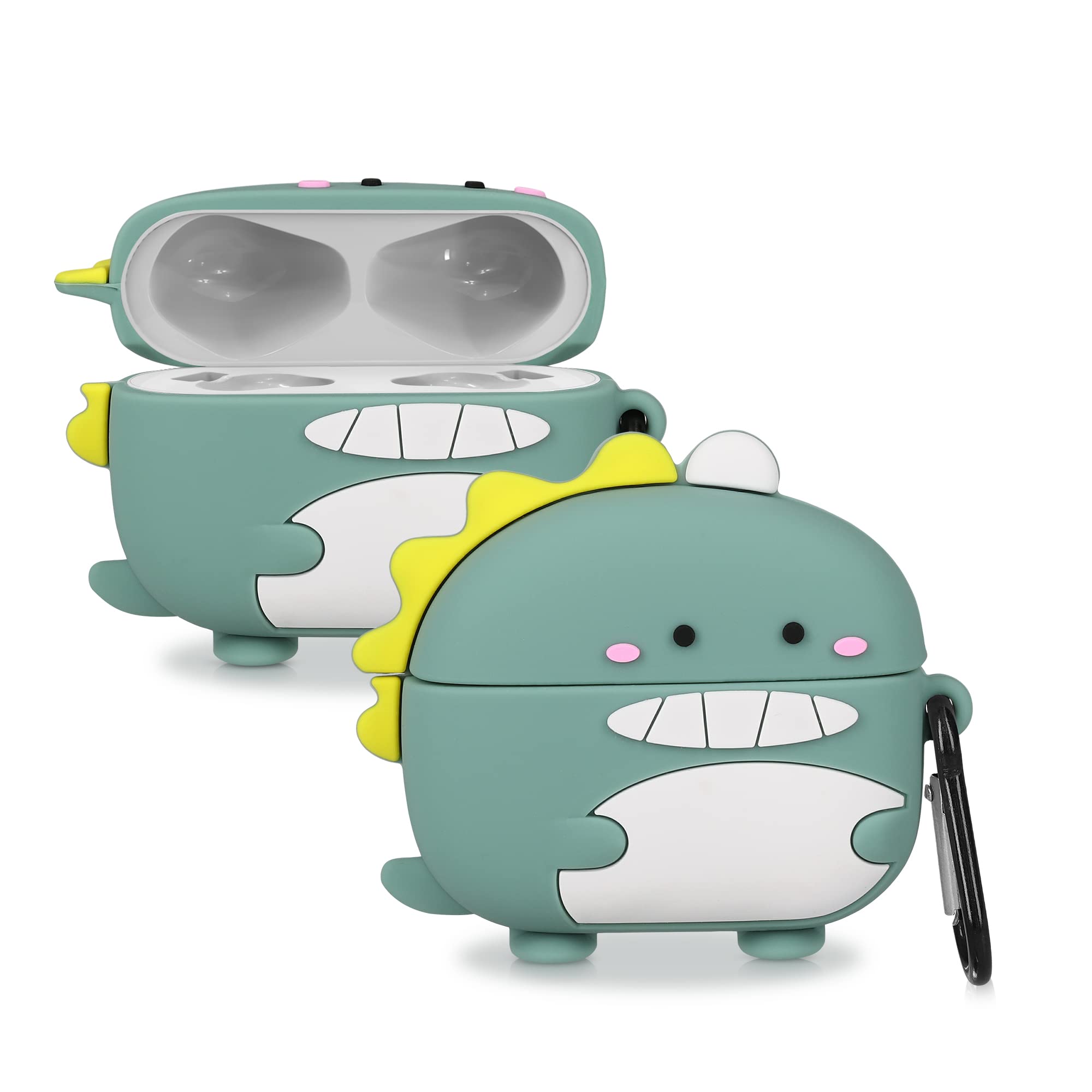 kwmobile Silicone Case Compatible with Huawei FreeBuds Pro Case Cover - Cute Dinosaur Turquoise/White/Yellow