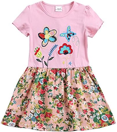 JUXINSU Girl Short Sleeve Dress Summer Wear Cotton Owl Cartoon Embroidery SH6252