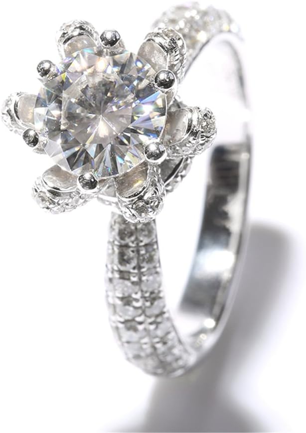 TransGems Solid 14K White Gold 1ct 6.5mm Center Lab Grown Moissanite Engagement Ring Solitare with Moissanite Accents