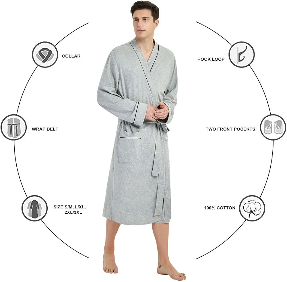 U2SKIIN Mens Cotton Robe Lightweight Knit Bathrobe at  Men’s Clothing store