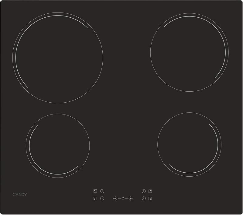 - Plaque de Cuisson Vitrocéramique - 4 Zones de Cuisson, Puissance Réglable, Détection Automatique de Zone, Commandes Groupées - 6500 W - Installation à Fleur, Bords Droits - 59 x 52 x 4,5 cm