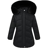 NAUYSWI Girls Winter Down Coat with Detachable Fur Hood, Kids Thickened Windproof Jacket for Skiing, Sledding