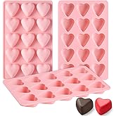 Puyeipt 3 Pack Pink Heart Shaped Silicone Molds, 15-Cavity Non-Stick Valentine's Candy Molds for Making Chocolate, Cake Decoration, Cupcake Topper