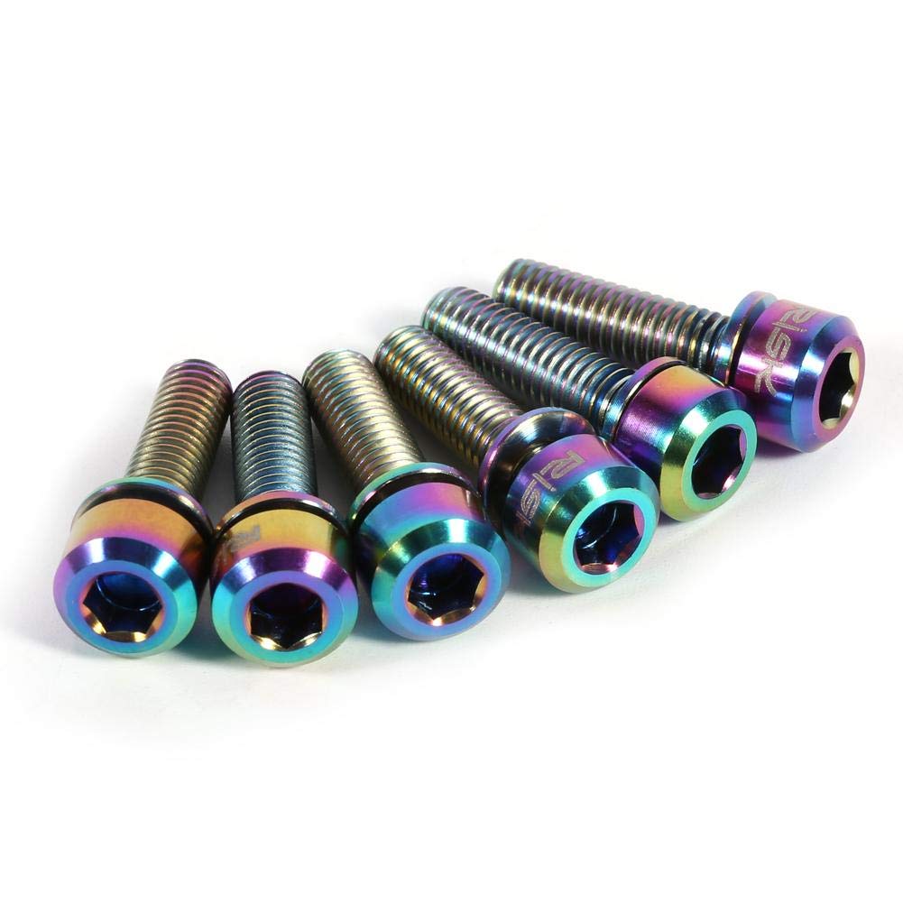 Dilwe Bicycle Stem Bolt, 6pcs Titanium Alloy Stem Screw with Washers Set Bicycle Upgrade Spare Part(Colored)