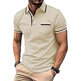 ROOMLINE Men's Polo Shirts 2025 Short Sleeve Casual Polo T Shirt Color Block Slim Fit Golf Shirts with Pocket