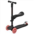 Retrospec Chipmunk Plus Kids’ Kick Scooter 3+ Years - Height Adjustable 3 Wheel Scooters - Learn to Steer, Foldable Seat, LED Lights, & No-Slip Deck