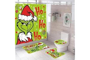 MICEAN 4 Pcs Christmas Bathroom Sets,Christmas Shower Curtain Set,with Shower Curtain and Rugs and Bath Mat Set 72 X 72 Inches,with Hooks Christmas Bathroom Decor.