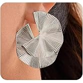 Chunky Statement Earrings for Women,Big Gold Geometric Round Dangle Earrings,Exaggerated Thick Earrings