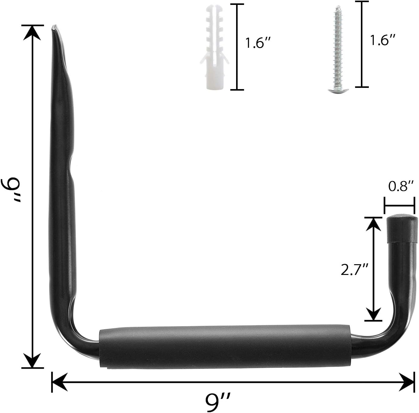 Garage Storage Utility Hooks Heavy Duty, 9''Jumbo Arm Wall Mount Garage Hangers for Ladders, Tools, Bikes, Chair & Garden Hose (6 Pack, Black) - - 
