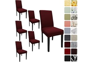 Keyroal Dining Room Chair Covers Set of 6, Stretch Solid Color Parsons Chair Slipcovers Spandex Removable Washable Kitchen Chair Protector Cover for Dining Room, Hotel, Ceremony(Burgundy)