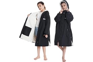 Hiturbo Warm Kids Swim Parka: Waterproof Changing Robe - Oversize Swimming Coat - Hooded Surf Poncho - Thick Lining (7-14Y)
