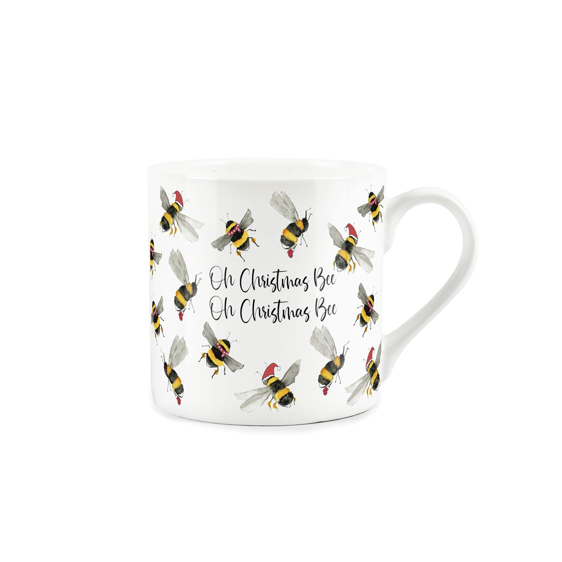 Purely Home Oh Christmas Bee Mug - Festive Bumblebee Print Bone China Mug Coffee/Tea Present Gift for Bee Lovers
