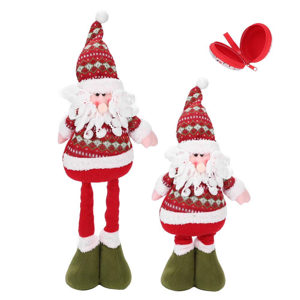 LONTG Christmas Figure Standing Santa Claus with Retractable Legs Christmas Ornament Home Decor for Desk Table Fireplace Window Display Plush Santa Claus Figure Gift with Small Sweet Candy Gift Box