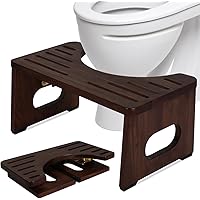 Foldable Toilet Potty Stool for Adults, 7" Wood Portable Squatting Poop Foot Stool, Bathroom Non-Slip Toilet Assistance Step 