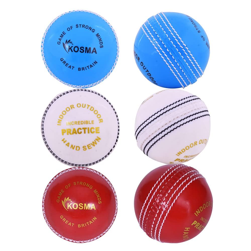 Kosma Cricket Incrediball Practice Balls (6 Pack - 2Pc each Red, White, Blue) Real Bounce allows players to develop their playing skills without the risk of injury | Traditional Coaching Cricket Ball