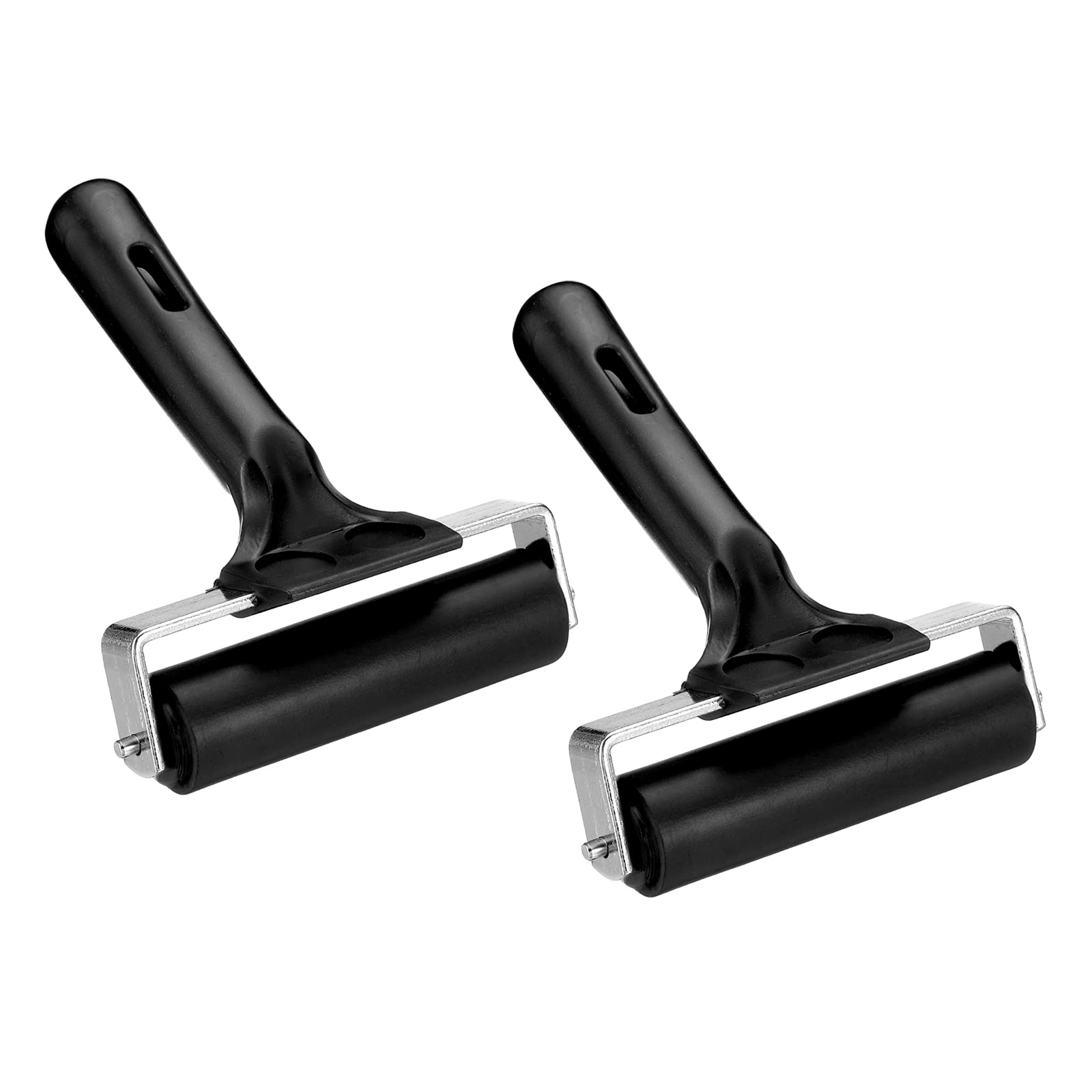 PATIKIL 4 Inch Rubber Roller Brayer, 2pcs Anti Skid Hard Rubber Roller Tools for Wallpaper Art Craft Printing Printmaking Stamping Tape Construction, Black