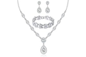 GULICX AAA Cubic Zirconia CZ Silver Plated Base Women's Party Jewelry Set Earrings Pendant Necklace