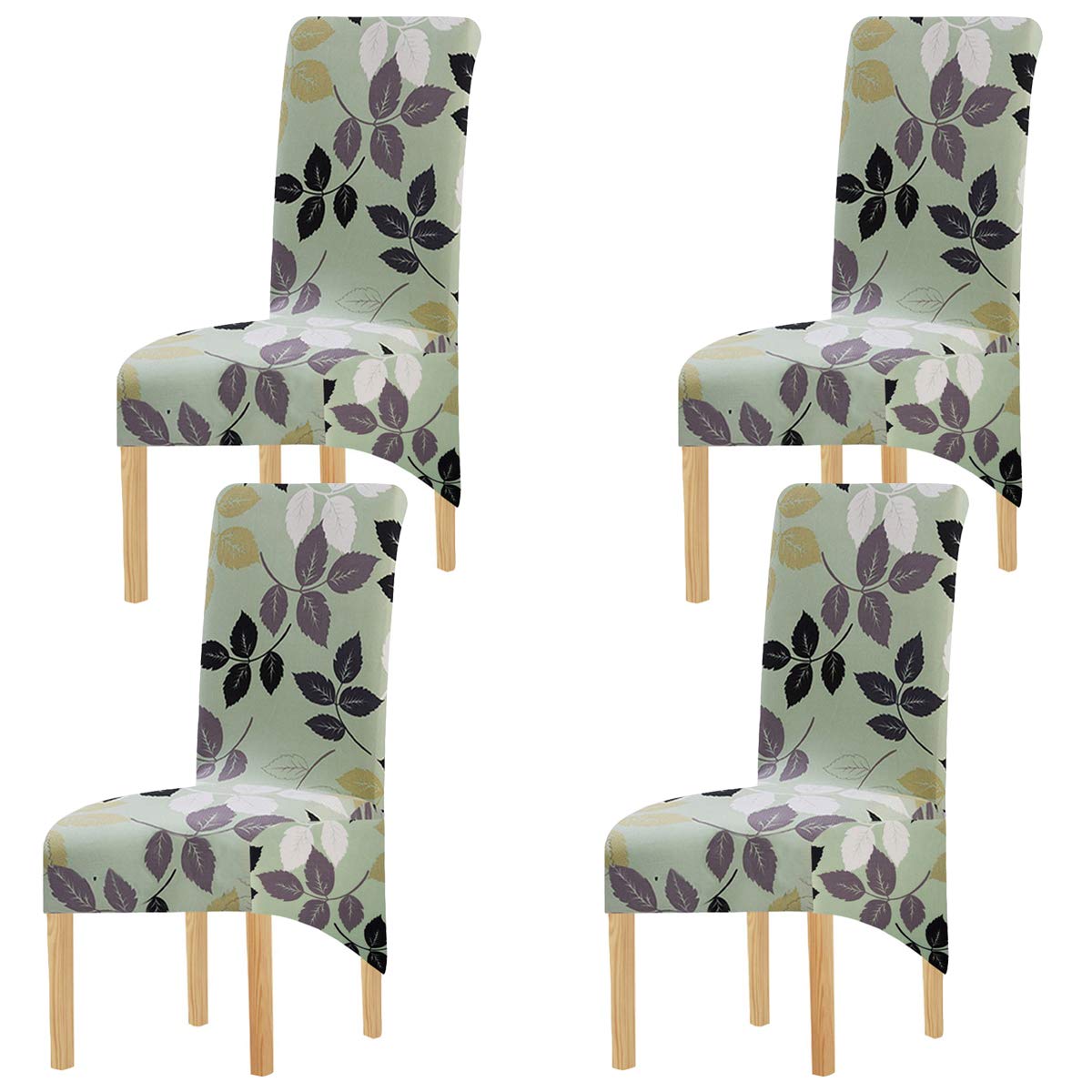 KELUINA Printing Fabric Stretch XL Chair Covers for Dining Chairs, 2/4/6 Pcs Elastic Large Chair Slipcover for Dining Room Wedding Banquet Party Decoration (Green-1,4 Pack)