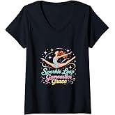 Women's Graceful Leap Rhythmic Gymnastics Motion Art V-Neck T-Shirt
