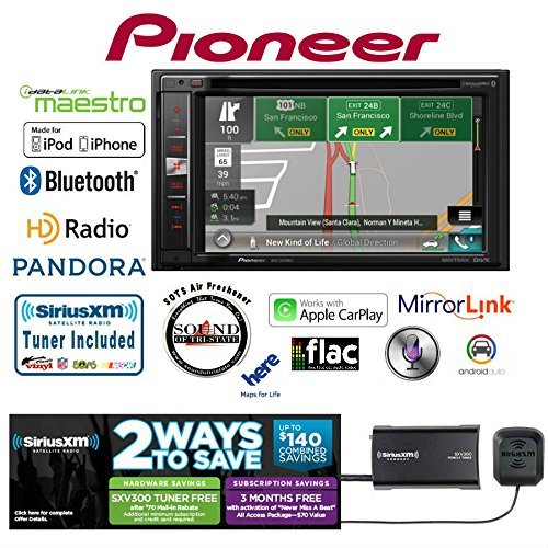 Pioneer AVIC-5200NEX in Dash Double Din 6.2" DVD CD Navigation Receiver and a SiriusXM Satellite Radio Tuner, Antenna SXV300V1 with a Free SOTS Air Freshener (Renewed)
