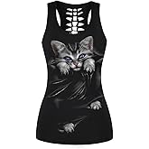 Womens Cut Out Skull Print Workout Yoga Tank Tops Sleeveless Summer T Shirt Vest