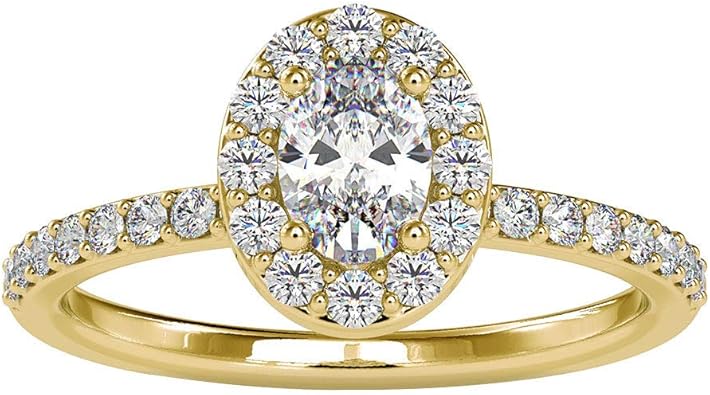 Amazon 0 92カラット楕円形ダイヤモンド婚約指輪ユニーク結婚式ブライダルプロミスリング Sgl 認定ダイヤモンドハローゴールドリングステートメントレディースソリティアリング 14k イエローゴールド Size 13 誕生石 通販
