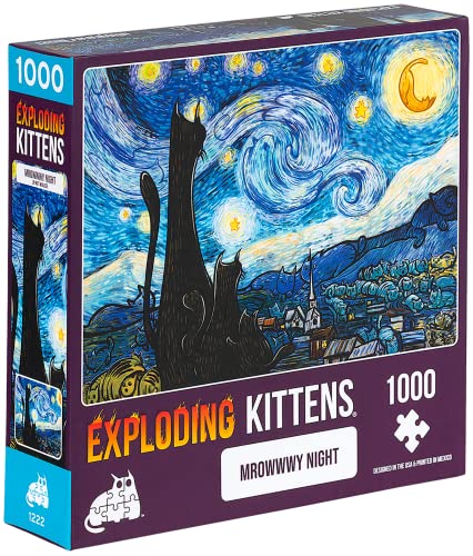 Mrowwwy Night Jigsaw Puzzle by Exploding Kittens - 1000 Pieces Jigsaw Puzzle for Adults, Teens, and Kids - Cat Puzzle, Funny Puzzle, Art Puzzle