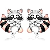 Cute Raccoon Earrings for Women - 925 Sterling Silver Raccoon Earrings Studs Cute Animal Stud Earrings Hypoallergenic Jewelry Gift for Women