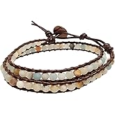 Infinityee888 Amazonite 2 Wrap Bracelets and Choker woven Leather Necklace 2 in 1, Men Bracelet, Women Bracelet.