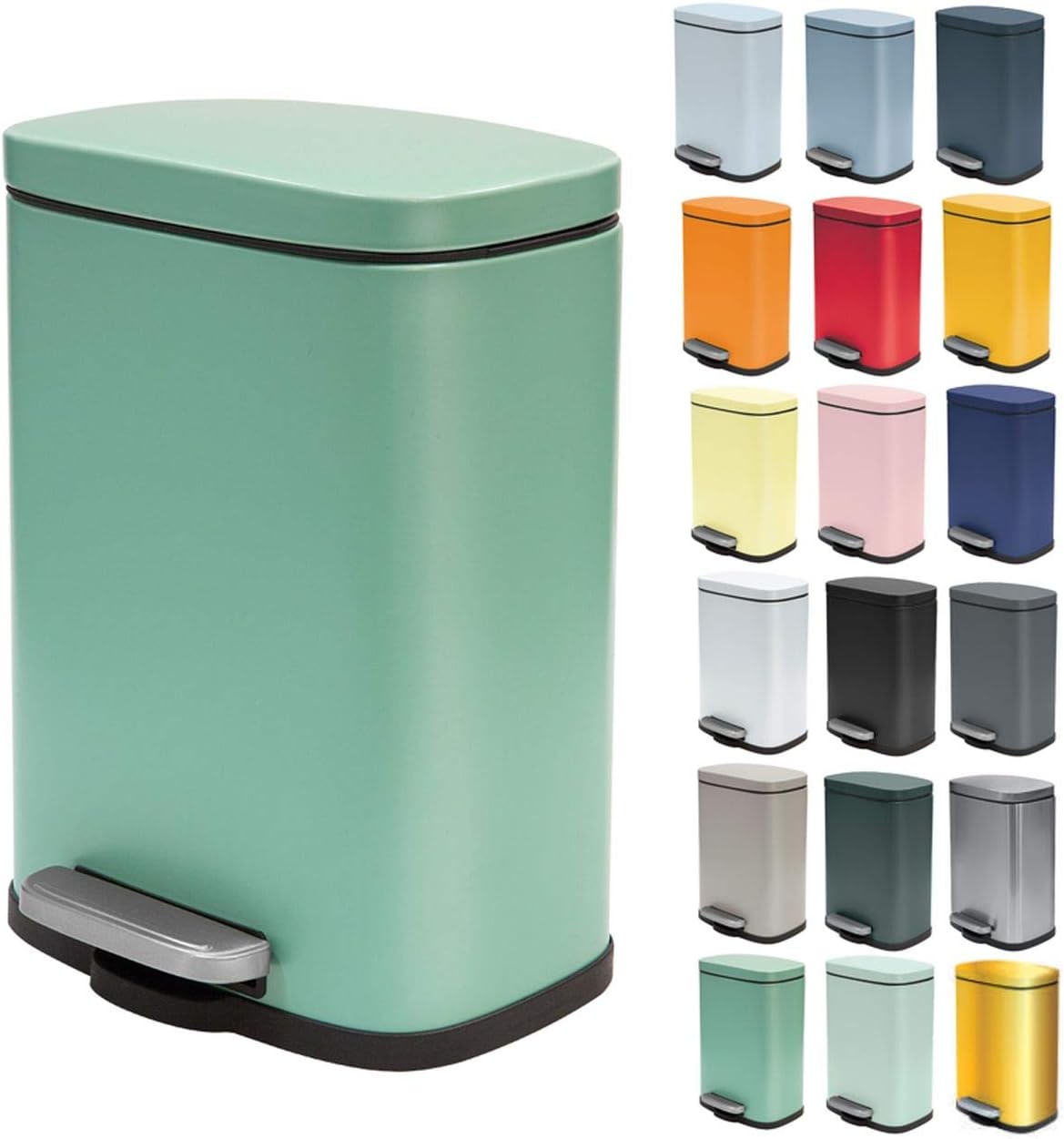 Spirella Akira Collection Pedal Bin, 21.4 x 17.6 x 30 cm, 5 Litres, Steel, Green, 21,4x17,6x30 cm (5 Litros)
