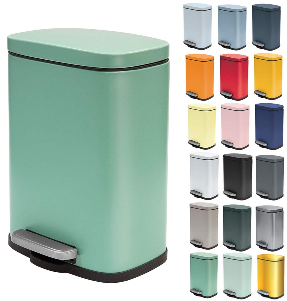 Spirella Akira Collection Pedal Bin, 21.4 x 17.6 x 30 cm, 5 Litres, Steel, Green