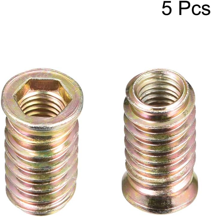 sourcing map Wood Furniture M10x30mm Threaded Insert Nuts Interface Hex Socket Drive 5pcs, Brown, M10x30mm-5pcs - Image 3
