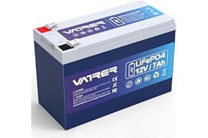 VATRER POWER 12V 7AH LiFePO4 Battery Deep Cycle Lithium Battery, Built-in 12A BMS, 5000+ Cycles Rechargeable Battery, Perfect for Small UPS, Alarm System, Solar Power, Fish Finder, Deer Feeder